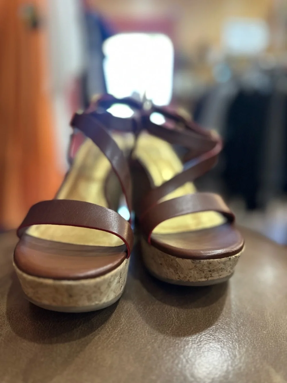 kate spade Brown Cork Wedge Sandals with Strappy Ankle Buckle size 8 - Picture 6 of 8